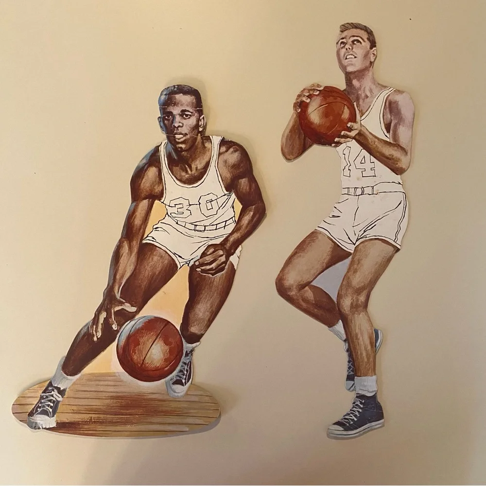 Vintage Set Of 2 Eureka Basketball Player Cutouts Wall Decorations 16” Ephemera